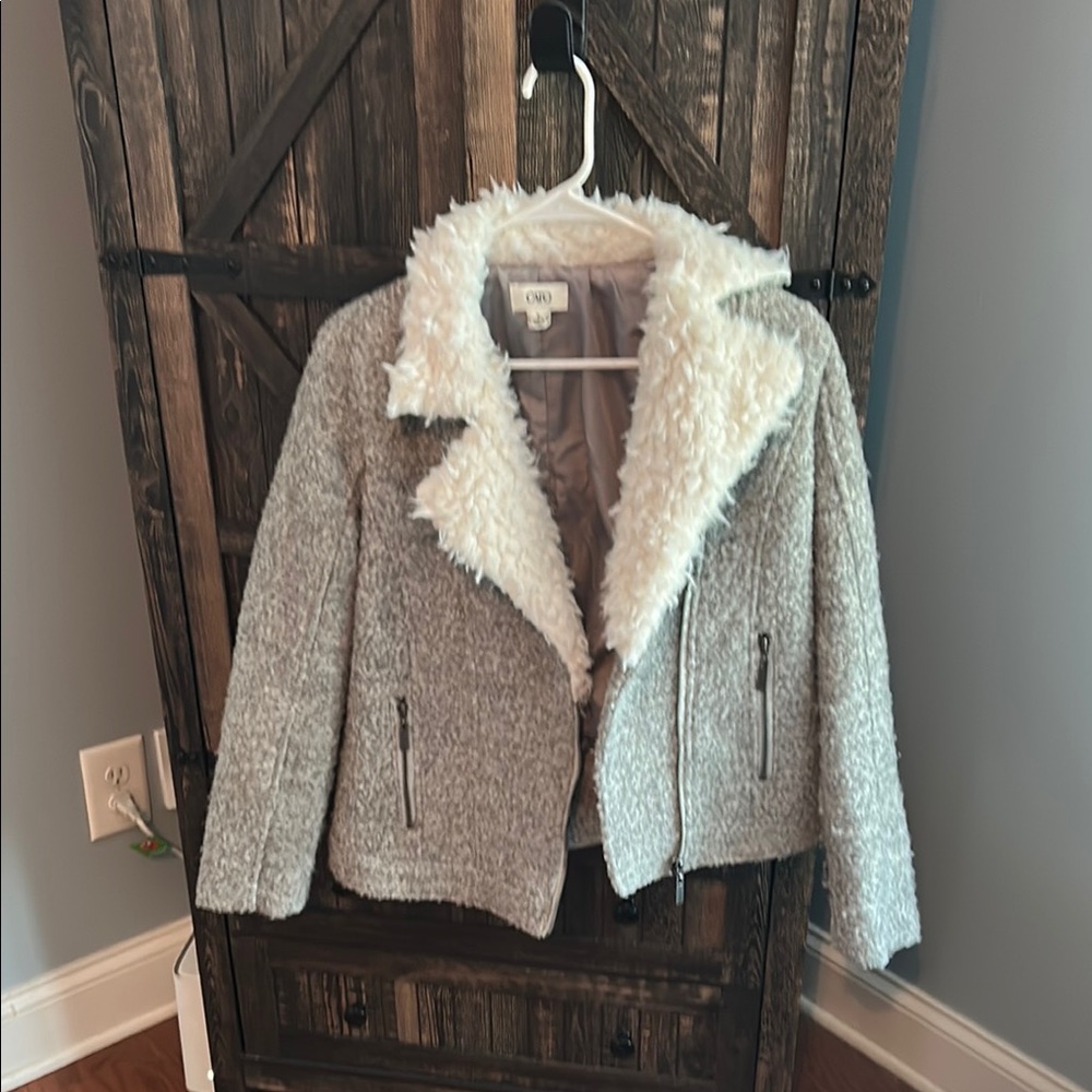 ONQ Gray and White Faux Fur Jacket